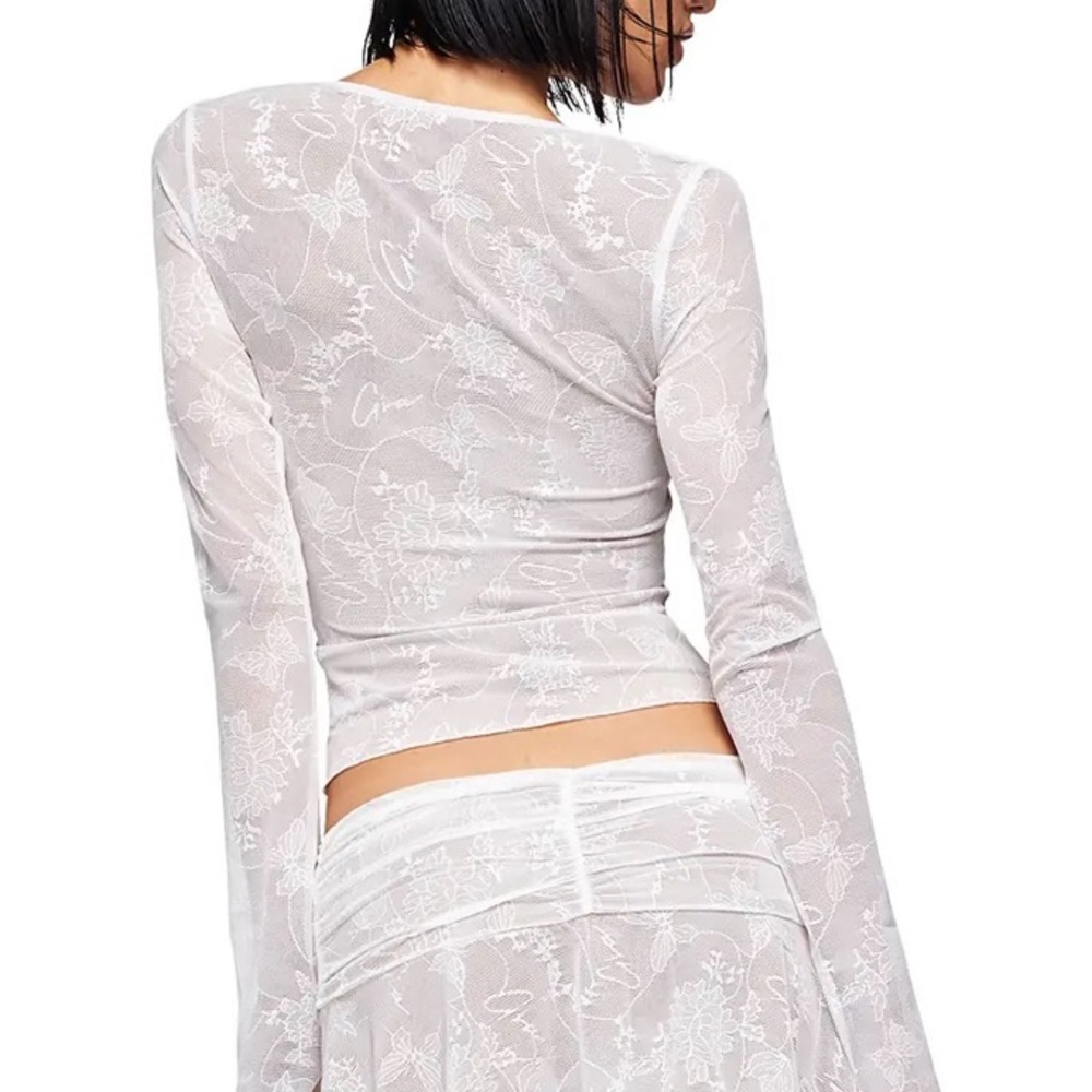 I.AM.GIA White Sheer Floral V-Neck Top - Picture 3 of 5